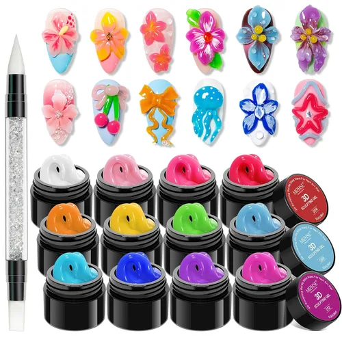 Miniatura 12 de MIZHSE Gel 3D de 1.06 oz para arte de uñas, gel transparente para esculpir uñas UV LED Soak Off Gel con lápiz de arte de uñas, diseño de uñas