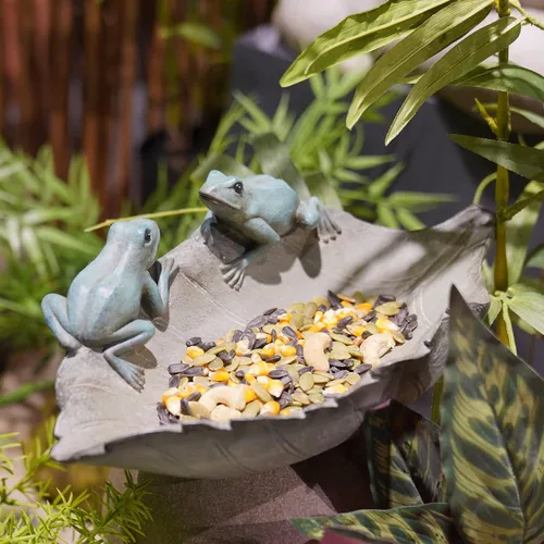 Miniatura 8 de Comedero para pájaros salvajes al aire libre, comedero para pájaros de poliresina al aire libre, cuenco de baño para decoración de mesa de patio Rana