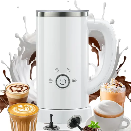 Espumador de leche y vaporizador, máquina eléctrica 4 en 1 de espuma fría y caliente, calentador de leche automático con dos batidores para