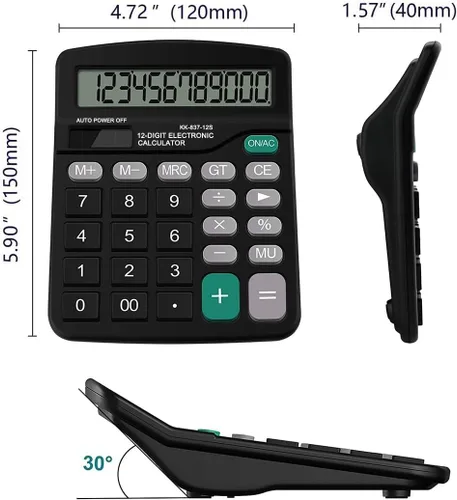 Miniatura 2 de Calculadora de escritorio de oficina - Calculadora financiera simple de doble potencia con botón grande pantalla grande para oficina, hogar y Negro