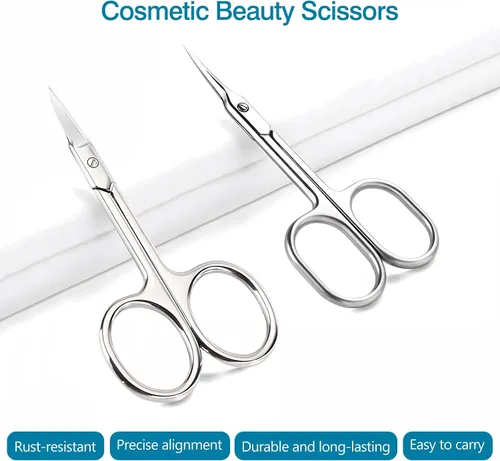 Miniatura 2 de Paquete de 2 tijeras para cutículas y tijeras de aseo extrafinas para manicura y pedicura, hoja curvada precisa punta puntiaguda kit de aseo