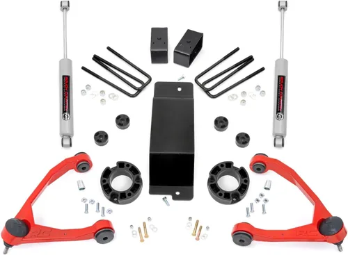 Rough Country Kit de elevación de 3.5" con espaciadores de puntales/amortiguadores traseros N3 para Chevy Silverado y GMC Sierra 1500 (2007-2016) -