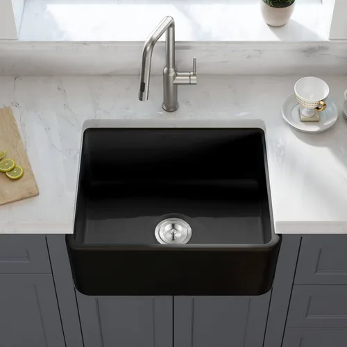 Miniatura 2 de KIBI Pure - Fregadero de cocina de arcilla refractaria de 24 pulgadas, diseño frontal de delantal de un solo tazón, acristalamiento resistente al