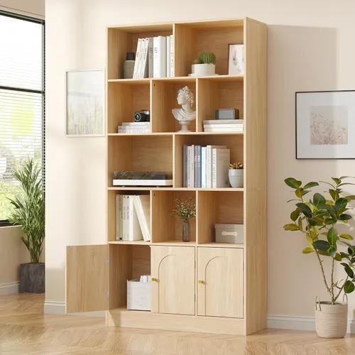 Miniatura 9 de Housoul Estantería de 71 pulgadas de alto con 10 cubos y 3 puertas, estantería de 4 niveles, estantería abierta con gabinete, organizador de Negro