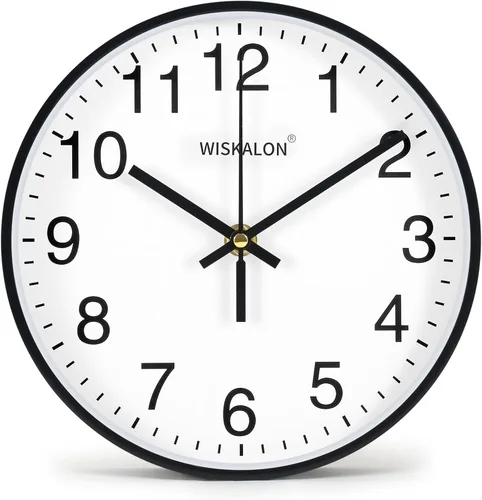 Miniatura 8 de WISKALON Reloj de pared elegante con marco negro silencioso de 10 pulgadas, reloj de pared digital clásico con cristal, funciona con pilas, fácil