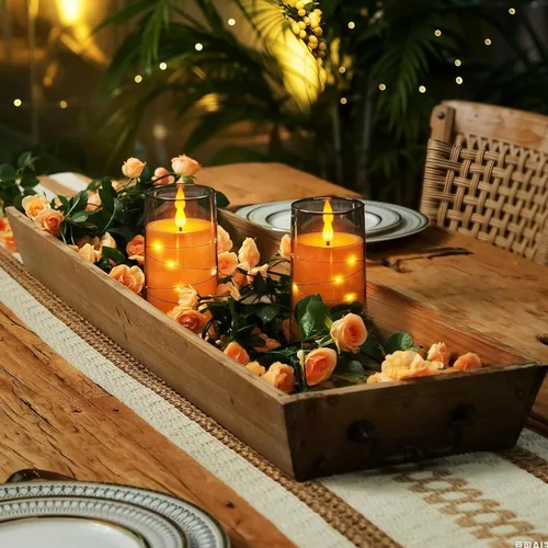 Miniatura 3 de Homemory Velas sin llama con luces de hadas de cadena de estrellas incrustadas, velas que funcionan con pilas, velas LED, velas falsas con control