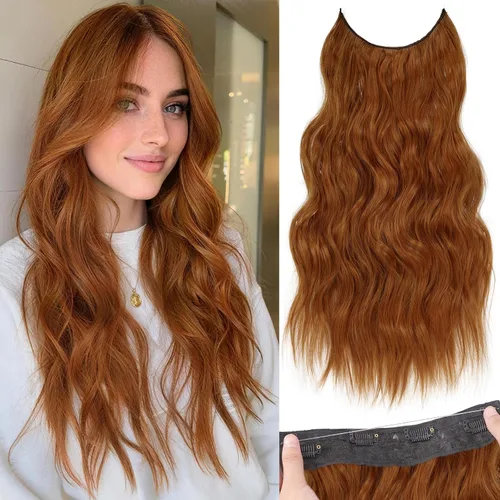 Miniatura 47 de KooKaStyle - Extensiones de cabello con hilo invisible, diadema transparente, ajustables, 4 clips fijadores, cabello largo y ondulado de 12