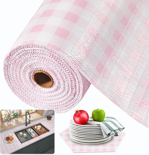 Miniatura 9 de Beautysaid Revestimiento de estante y cajón para gabinete Ktichen, papel antideslizante no adhesivo, impermeable, lavable, grueso para tocador