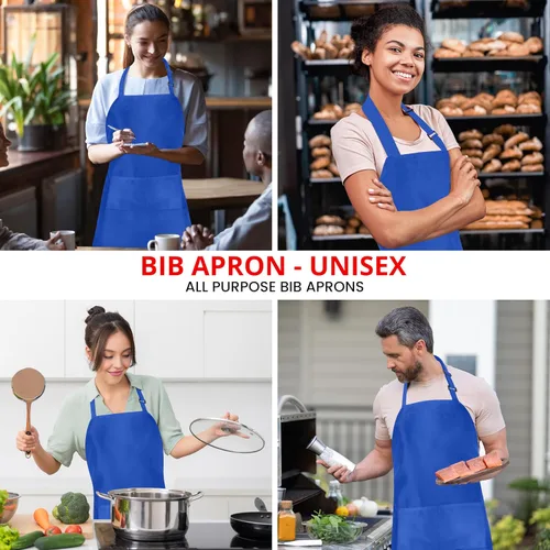 Miniatura 4 de Utopia Kitchen Paquete de 10 delantales ajustables con 2 bolsillos, resistente al agua y al aceite, delantal de chef de cocina para mujeres
