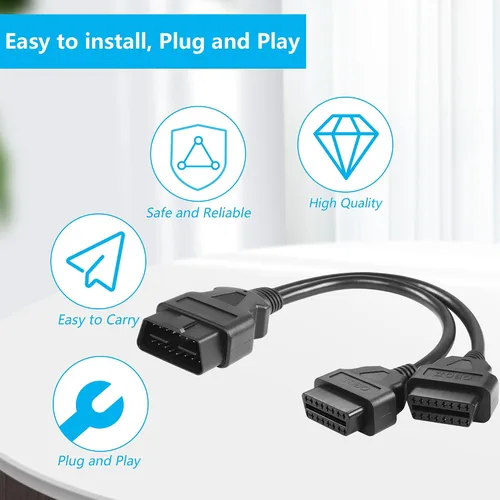 Miniatura 3 de CERRXIAN 30cm/1ft OBD2 OBDII 16 Pin Splitter Y Cable 1 macho a 2 Cable de extensión hembra