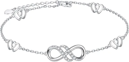 Infinity Anklet 925 Sterling Silver for Women Girls Adjustable Heart Ankle Bracelet Boho Beach Foot Chain 9+1 Inch Charm Jewelry Best Birthday Gifts