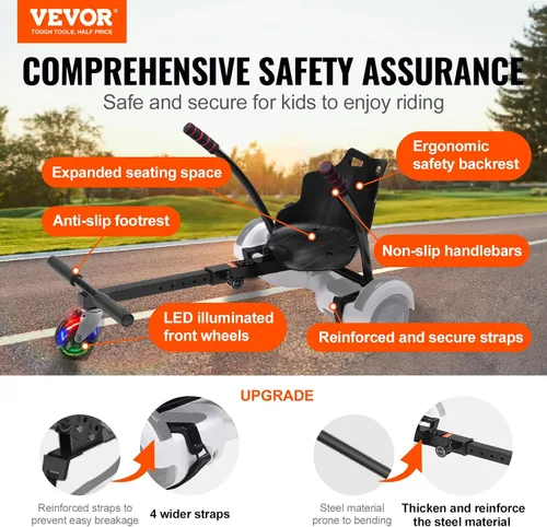 Miniatura 2 de VEVOR Hoverboard Seat Attachment, Adjustable Frame, 220 LBS Capacity, Fits 6.5" 8" 8.5" 10" Hoverboards, Go Kart Accessory for Kids & Adults