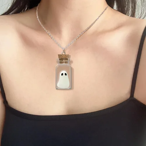 Miniatura 7 de Collar con colgante de fantasma en una botella, collar de fantasma que brilla en la oscuridad, collar de fantasma, joyería de Halloween para mujeres