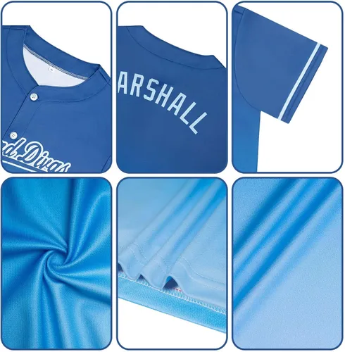 Miniatura 2 de Camiseta de béisbol con degradado personalizado, nombre, número y logotipo personalizados para hombres, mujeres y niños
