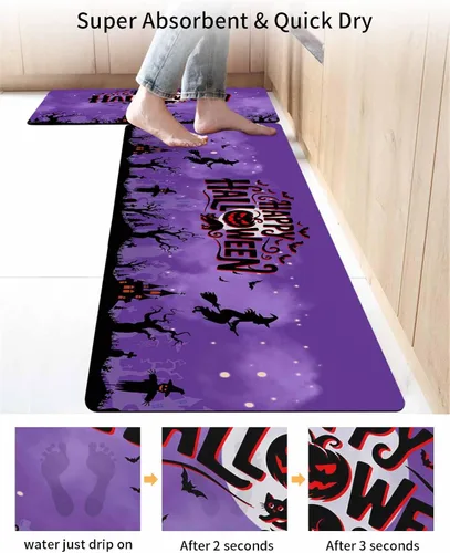 Miniatura 4 de Tapete de baño de Halloween para bañera, antideslizante, de secado rápido y absorbente, tierra de diatomeas, fregadero de ducha, tapete lavable