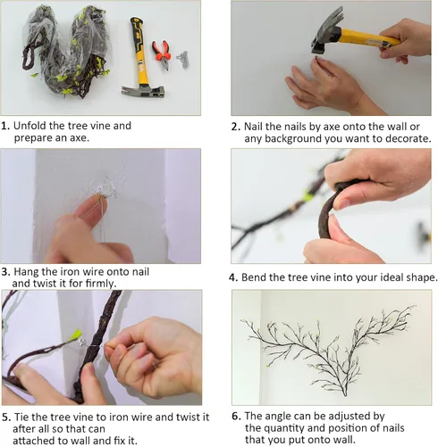 Miniatura 8 de Ramas de árbol de flores artificiales grandes y flexibles de 118 pulgadas, ramitas de cerezo, tronco de madera de hiedra, plantas colgantes falsas