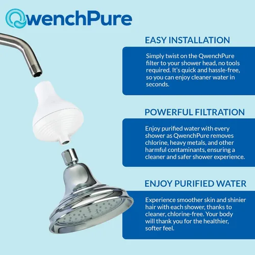 Miniatura 7 de QwenchPure Filtro de ducha para cloro: alto rendimiento, 100% KDF-55, elimina el cloro y los contaminantes, suaviza y purifica el agua dura, mejora