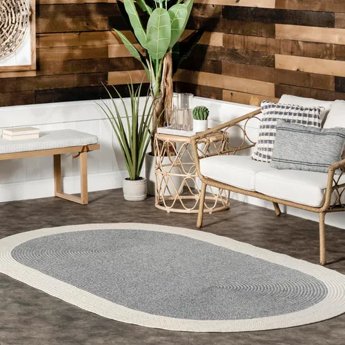 nuLOOM Alfombra Delaine trenzada para interiores y exteriores, 8 pies, redonda, color gris