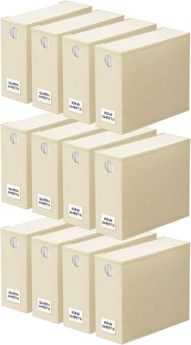 Miniatura 18 de SpaceAid Paquete de 8 Organizadores y Almacenamiento de Sábanas de Cama, Organizador de Sábanas Plegable para Armario de Ropa Blanca, Carpeta Beige