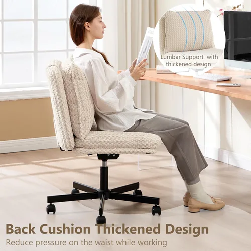 Miniatura 7 de Fizzin Silla cruzada sin brazos, con ruedas cruzadas, asiento de espuma viscoelástica con cojín de respaldo abatible, silla giratoria de respaldo