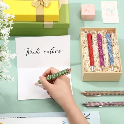Miniatura 3 de Jeyiour 6 Bolígrafos Bling Lindos de Diamante con Rinstones de Boda, Bolígrafos Metálicos Retráctiles de Cristal Brillantes para Mujeres, Bolígrafo