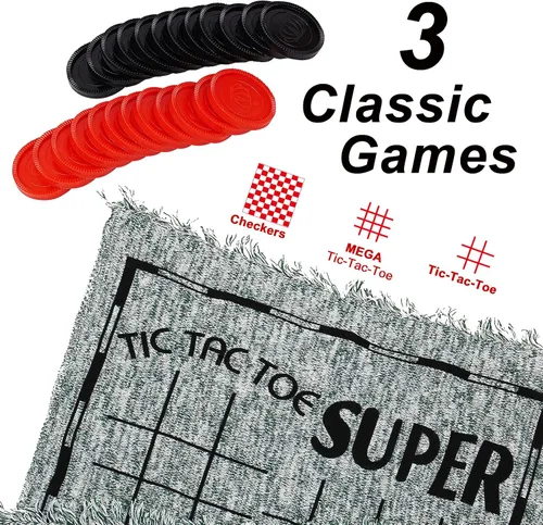 Miniatura 3 de Win SPORTS Juego de damas gigantes 3 en 1, Super Tic Tac Toe, incluye alfombra reversible con 24 damas, actividad interior y exterior para niños