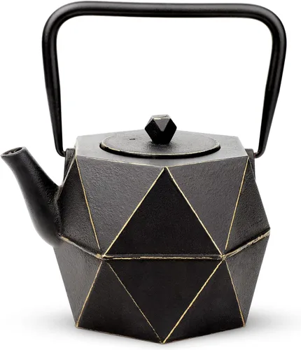 Toptier Tetera de Hierro Fundido, Tetera de Té Japonesa de Hierro Fundido Segura para Estufa, Tetera de Diseño de Diamante con Infusor Removible