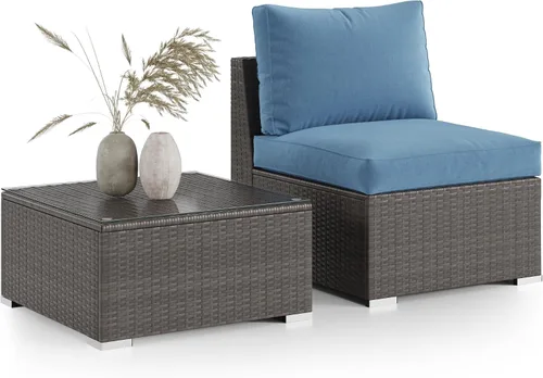 Miniatura 11 de Wisteria Lane Sofá de 2 piezas sin brazos para patio, muebles seccionales de mimbre para exteriores con cojín, sofás de dos plazas adicionales
