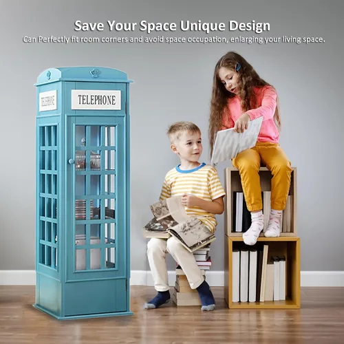 Miniatura 5 de Estantería de madera de 5 niveles con forma de cabina telefónica, bonita estantería de pie para niños y adultos, estante de almacenamiento de madera