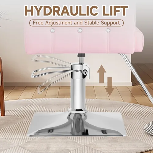 Miniatura 6 de Silla de salón rosa para estilista, silla de peluquería hidráulica ajustable en altura giratoria de 360 grados, sillón de peluquería para mujer