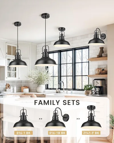 Miniatura 5 de zeyu Lámpara colgante industrial de 1 luz, lámpara colgante de 11 pulgadas para isla de cocina, pantalla de cúpula de metal en acabado negro mate