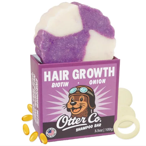 Otter Co. Biotin & Onion Hair Growth Shampoo Bar con queratina, aceite de crecimiento capilar de romero, ACV - Vegano, sin sulfatos y no tóxico,