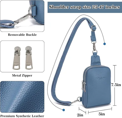 Miniatura 4 de Haytijoe Bolso bandolera pequeño para mujer, de cuero vegano, riñoneras, bolsa de viaje, Azul ácido 2 en 1, A la moda