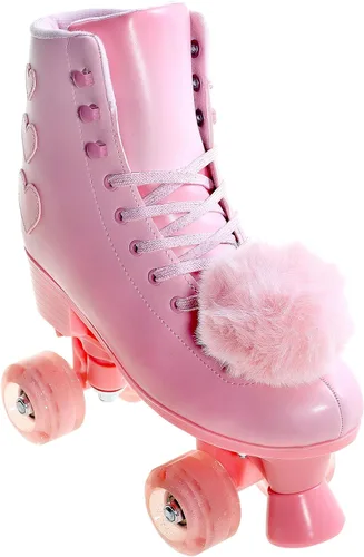Miniatura 4 de Patines de ruedas para mujer, patines de piel sintética de alta calidad, cuatro ruedas rosadas brillantes de doble fila, patines cuádruples