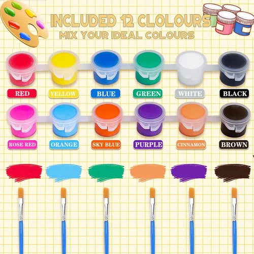 Miniatura 2 de Juego de 145 piezas de mini pintura acrílica para niños, 12 colores, tira de pintura acrílica lavable con 5 bandejas de pintura para niños y COLOR-1