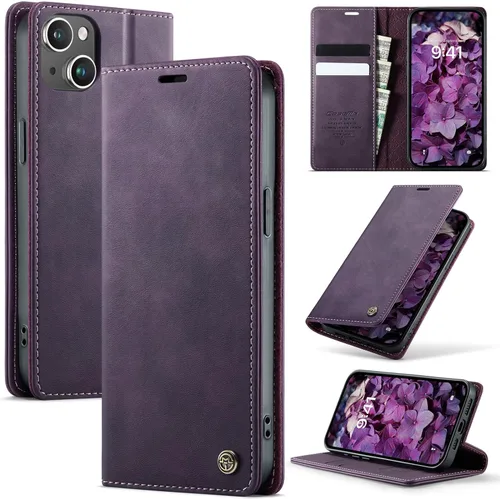 Miniatura 20 de Funda tipo cartera para iPhone 13 de piel tipo cartera con tarjetero y función atril, cierre magnético, bloqueo RFID, TPU a prueba de golpes