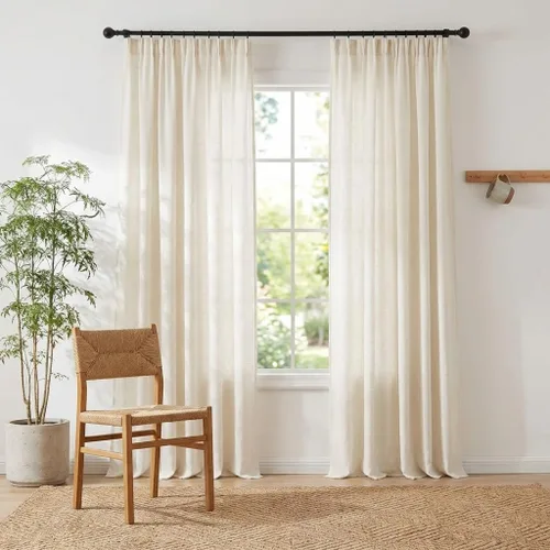 Miniatura 27 de NICETOWN - Cortinas gruesas de lino para sala de estar, juego de 2 paneles, con trabilla trasera/bolsillo para barra y cinta de pliegues, privacidad