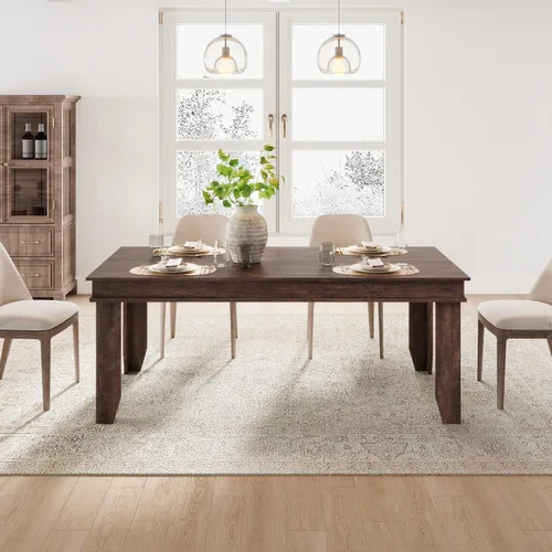 Miniatura 16 de GarveeHome Mesa de comedor de granja para 6-8 personas, mesas de cocina de 71 pulgadas de largo con marco resistente de madera, mesa rectangular