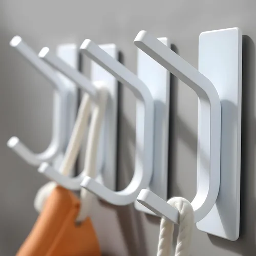 Taozun Ganchos adhesivos - Ganchos de pared blancos, perchas/soportes de toallas de acero inoxidable para pegar en baño y cocina, paquete de 4