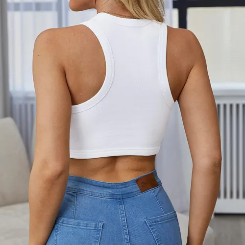 Miniatura 2 de Abardsion - Camiseta corta sin mangas con cuello redondo y espalda cruzada, de punto acanalado, para mujer