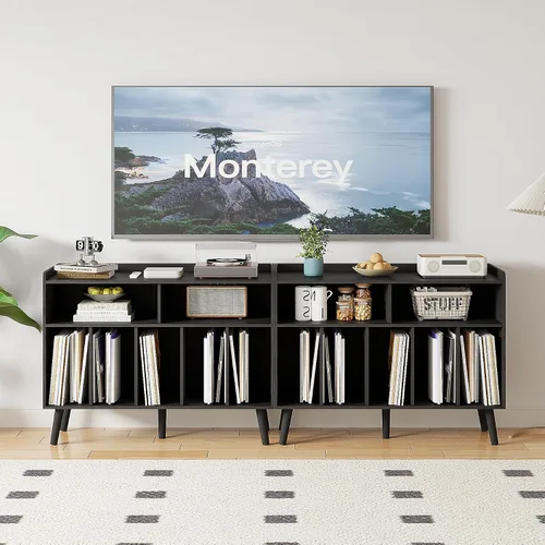 Miniatura 6 de ChooChoo - Soporte para tocadiscos, mesa para tocadiscos con almacenamiento para vinilos, gabinete para tocadiscos hasta 350 álbumes, organizador