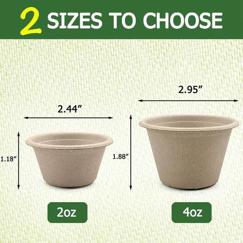 Miniatura 2 de CAMKYDE Vasos de Soufflé Desechables de Fibra de Bagazo de 2 oz, Paquete de 100, Vasos para Condimentos 100% Naturales Biodegradables Compostables