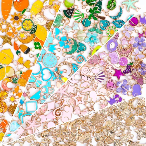 SANNIX 200 dijes de pulsera para fabricación de joyas al por mayor a granel para hacer pulseras de esmalte chapados en oro, colgantes para hacer