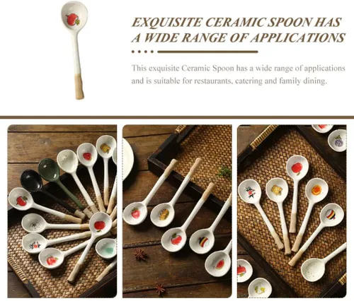 Miniatura 9 de Operitacx Cuchara de cerámica Cucharas retro Azúcar Japonés Fideos Grandes Fideos Coreanos Sopa Postre Asiático Cuchara Fórmula Cucharas Coreana