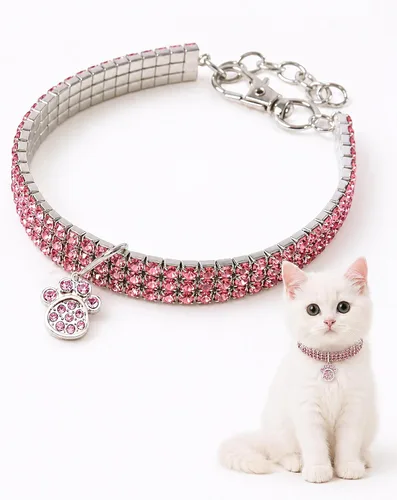 Miniatura 10 de Collar para mascotas con diamantes de imitación, collar de 3 filas de diamantes de cristal brillantes para perro, collar de boda con diamantes