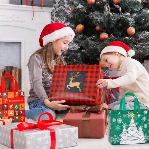 Miniatura 5 de YANGTE Paquete de 20 bolsas de regalo de Navidad de varios tamaños, bolsas reutilizables con asa, incluye 4 grandes 8 medianas 8 pequeñas bolsas