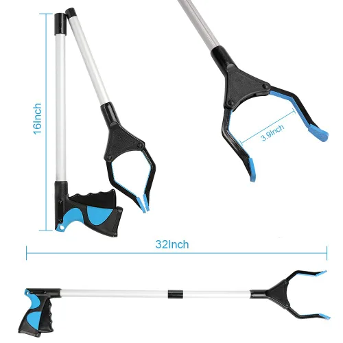 Miniatura 5 de Herramienta de agarre para recoger, recogedor superior plegable de 32 pulgadas, herramienta de alcance para recoger garras de basura, recogedor