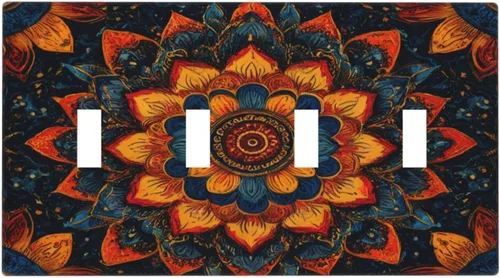 Miniatura 42 de Cubiertas de Interruptor de Luz Artísticas de Cuádruple Palanca con Hojas Tropicales Florales Boho, Flores Bohemias Decorativas Botánicas, Placas