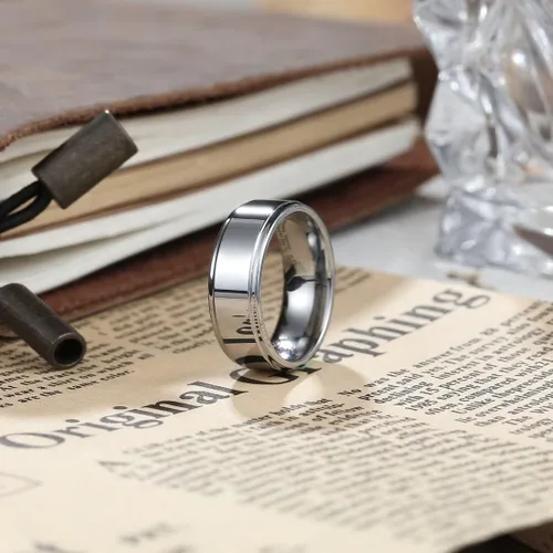 Miniatura 3 de King Will Anillos de boda de tungsteno pulido de 0.315in para hombre, superficie de alto pulido, color negro, plateado, borde escalonado, ajuste