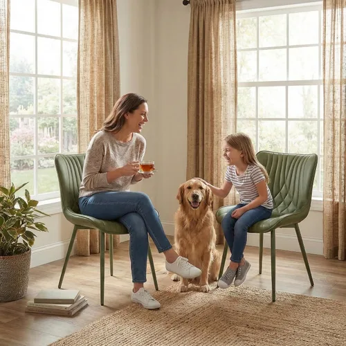 Miniatura 3 de Kidol & Shellder Juego de 2 sillas de comedor, modernas de mediados de siglo con patas de metal, silla lateral tapizada de piel sintética para Verde